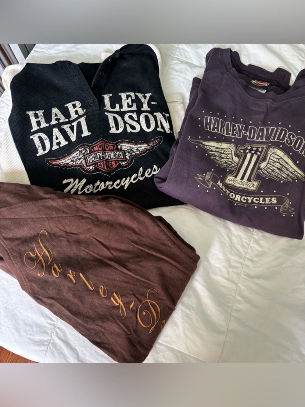 Harley-Davidson long sleeved Trio in Black, Purple, Brown.  Size L women’s